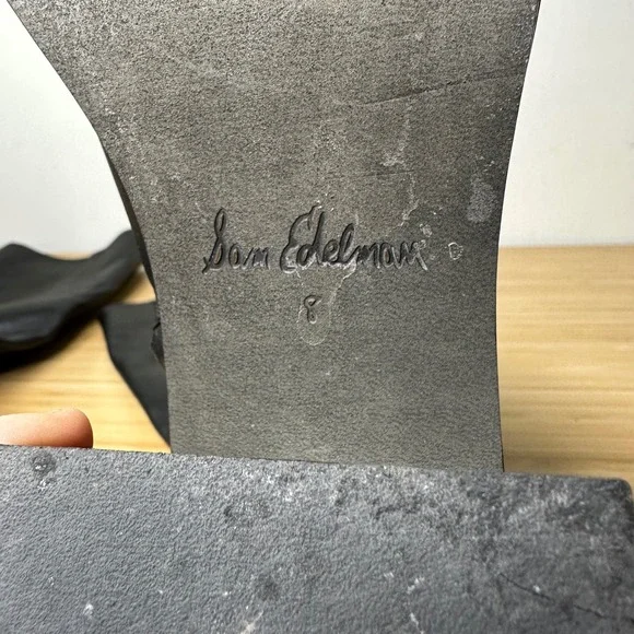 Sam Edelman Wade Boots Women's 8 Black Leather Square Toe Block Heel Knee High - Picture 7 of 13